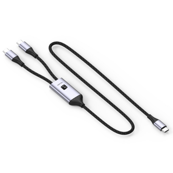 USB Splitter Ladekabel 1xUSB-C? St auf 2xUSB-C? St --  100W, 1.5m, schwarz/silber