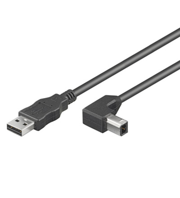 USB2.0 Anschlusskabel Stecker Typ A -, Stecker Typ B 90° gewinkelt, 0,5 m