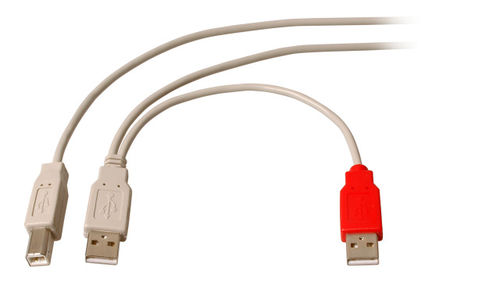 USB2.0 Y-Kabel, 1xUSB B Stecker - 2xUSB A Stecker, 1m, beige