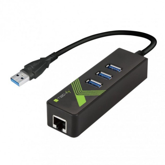 USB3.0 Konverter USB A auf 1x Gigabit, RJ45 Buchse & 3x USB3.0 A Buchse