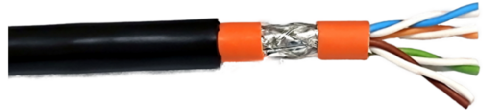 Verlegekabel  Cat.7 Innen-/Aussenkabel 1200MHz AWG23, S/FTP,PE Mantel, CPR Fca, innen Dca, Sw& Or, 1000m - 1 VPE = 1000 Stück Verlegekabel