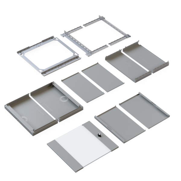 Wandgehäuse X-Rack mit Glastür 400-600mm -- 12HE grau RAL7035