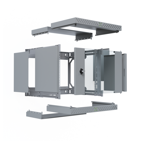 Wandgehäuse X-Rack mit Glastür 400-600mm -- 9HE grau RAL7035