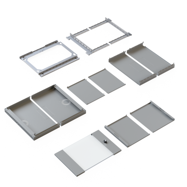 Wandgehäuse X-Rack mit Glastür 400-600mm -- 9HE grau RAL7035