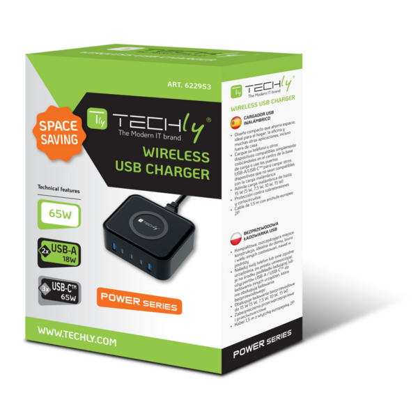 Wireless Ladestation 65W 3xUSB-C? - 2xUSB-A, 1,5m Kabel schwarz