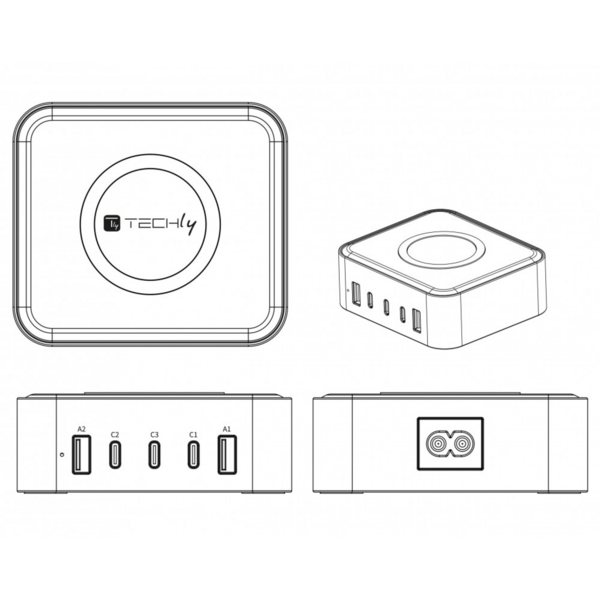 Wireless Ladestation 65W 3xUSB-C? - 2xUSB-A, 1,5m Kabel schwarz