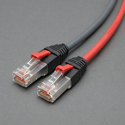 RJ45 Crossover Patchkabel SF/UTP, Cat.5e, CCA, grau (rote Tülle)