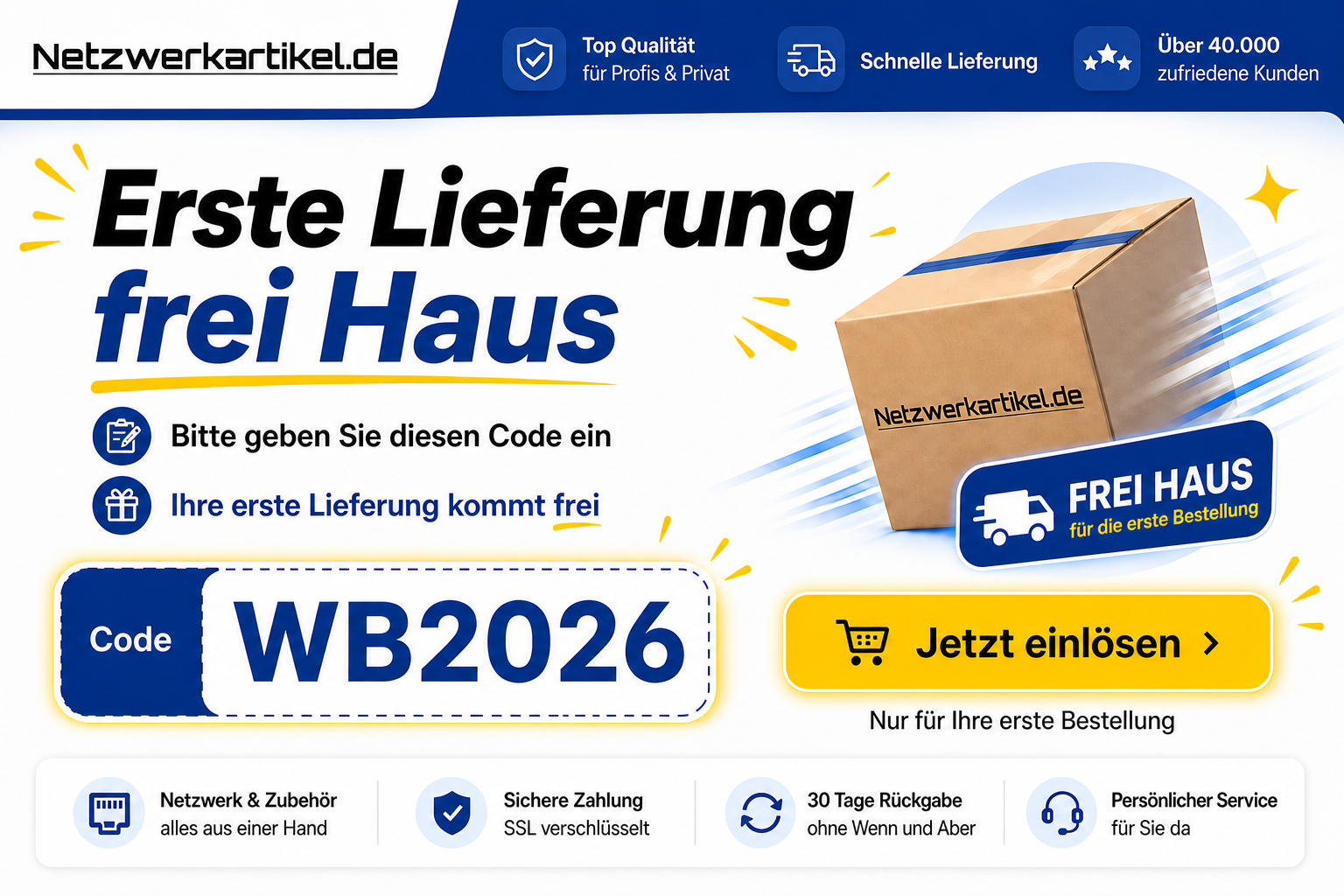 Erste Lieferung frei Haus - Code WB2026