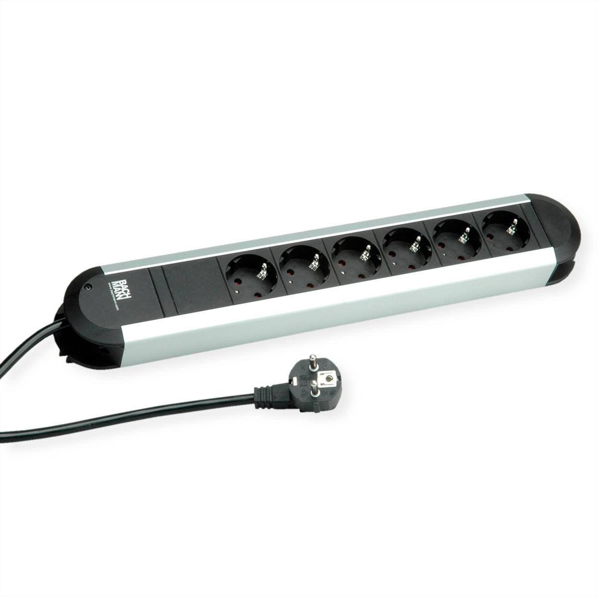 4016514013098 - BACH 331010 - Steckdosenleiste 6-fach Typ F - CEE 7 3 schwarz-silber