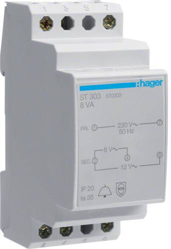 Hager Klingeltrafo 230V/8V u.12V ST303 8VA 2PLE Hager Klingeltrafo 230V/8V u.12V ST303 8VA 2PLE