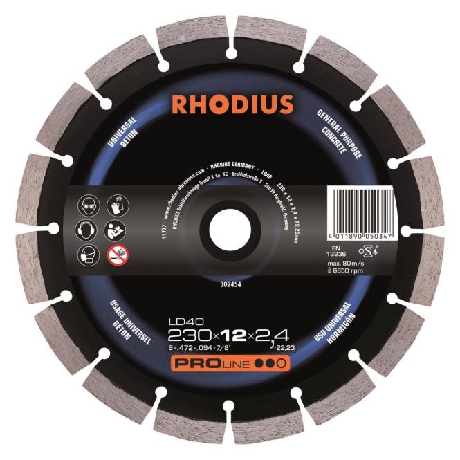 4011890050347 - LD40 Diamanttrennscheibe ø 230 mm Bohrung 2223 mm für Winkelschleifer - Rhodius 4011890050347 - LD40 Diamanttrennscheibe ø 230 mm Bohrung 2223 mm für Winkelschleifer - Rhodius