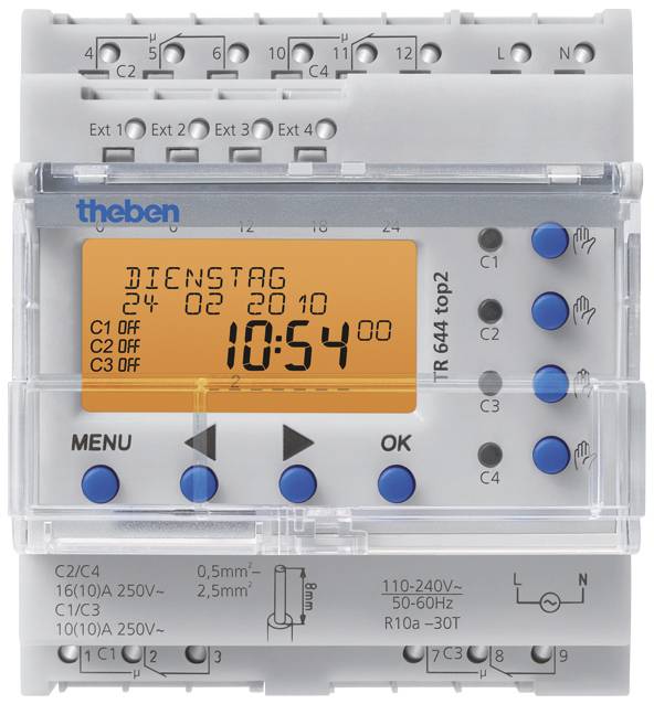 4003468644232 - Schaltuhr digi 230VAC 4kan Wechs 70800h reg 24h Programm Wochenprogramm 4TE TR644TOP2 - Theben