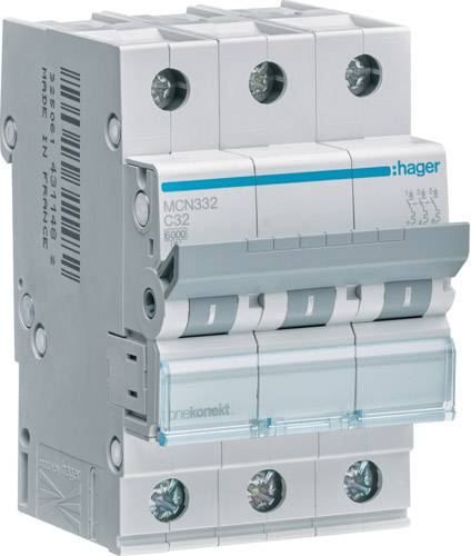 3250614311482 - HAGER MCN332 - Leitungsschutzschalter 3 polig 6kA C-Charakteristik 32 A 3 Modul