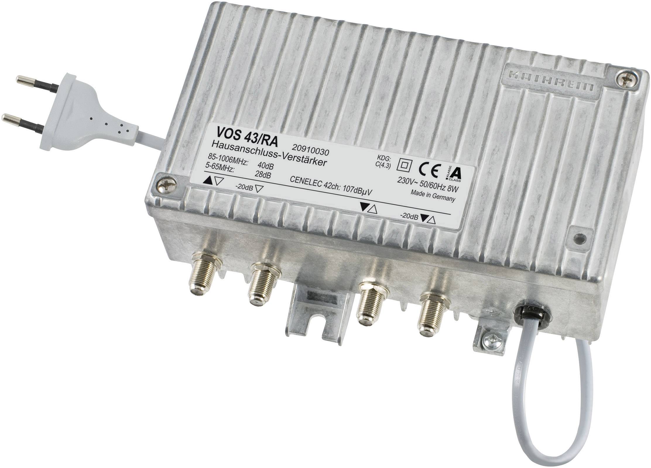 4021121503917 - Hausanschlussverstärker 1Eing 1Ausg 40dB 34dB UHF 20dB Rück F-Conn aktiv passiv VOS43 RA - Kathrein 4021121503917 - Hausanschlussverstärker 1Eing 1Ausg 40dB 34dB UHF 20dB Rück F-Conn aktiv passiv VOS43 RA - Kathrein