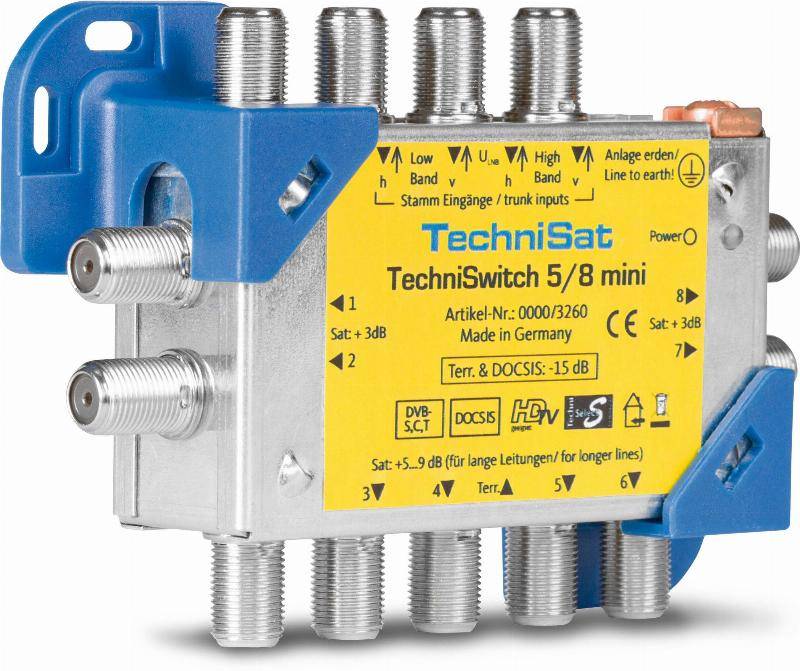 4019588032606 - TechniSwitch 5 8 mini - Multiswitch Satelliten- terrestrisches Signal - Blau Gelb (0000 3260) - Technisat 4019588032606 - TechniSwitch 5 8 mini - Multiswitch Satelliten- terrestrisches Signal - Blau Gelb (0000 3260) - Technisat