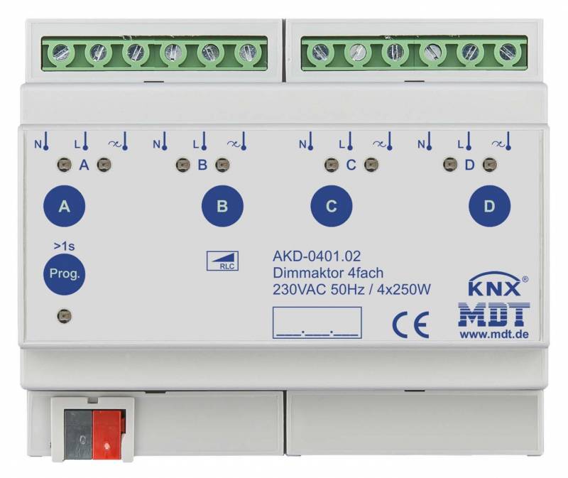 4251916130053 - Mdt Technologies - Dimmaktor knx 250W reg 8TE 4Ausg uni Bussystem knx Vor Ort- Handbedienung AKD-040102 4251916130053 - Mdt Technologies - Dimmaktor knx 250W reg 8TE 4Ausg uni Bussystem knx Vor Ort- Handbedienung AKD-040102