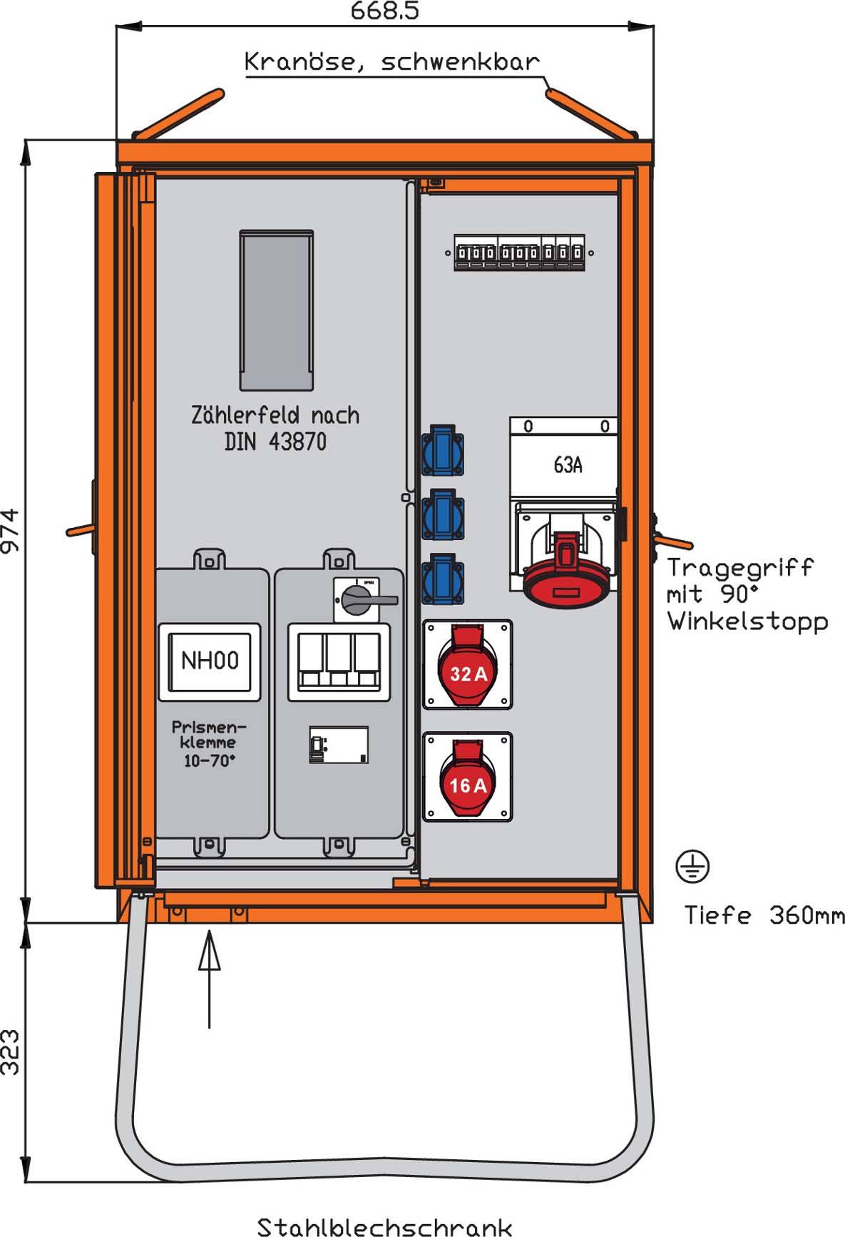 4015609068791 - Walther Anschlvertschrank WAV0160BR1 44kVA ZählerplRCD Typ B 5 LS 3 CEE-Abg 4015609068791 - Walther Anschlvertschrank WAV0160BR1 44kVA ZählerplRCD Typ B 5 LS 3 CEE-Abg