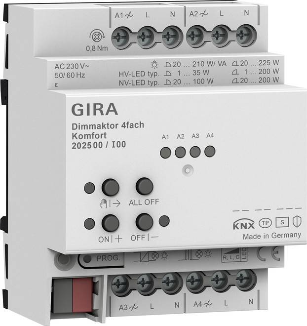 4010337073338 - GIRA 202500 Dimmaktor 4fach REG Komfort KNX Secure 4010337073338 - GIRA 202500 Dimmaktor 4fach REG Komfort KNX Secure
