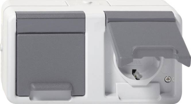 4010337092704 - GIRA 478130 SCHUKO-Doppelsteckdose waagerecht Klappdeckel WG AP IP44 Grau 4010337092704 - GIRA 478130 SCHUKO-Doppelsteckdose waagerecht Klappdeckel WG AP IP44 Grau