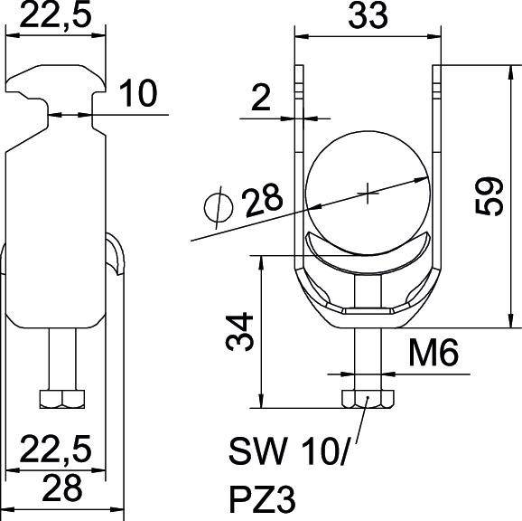 OBO BS-H1-M-28 FT Bügelschelle 2056 22-28mm tauchfeuerverzinkt 1186022