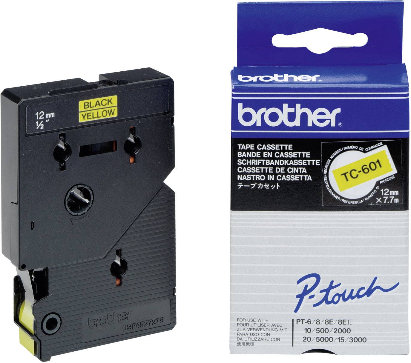Schriftbandkassette Brother 12mm gelb/schwarz TC601 - TC601