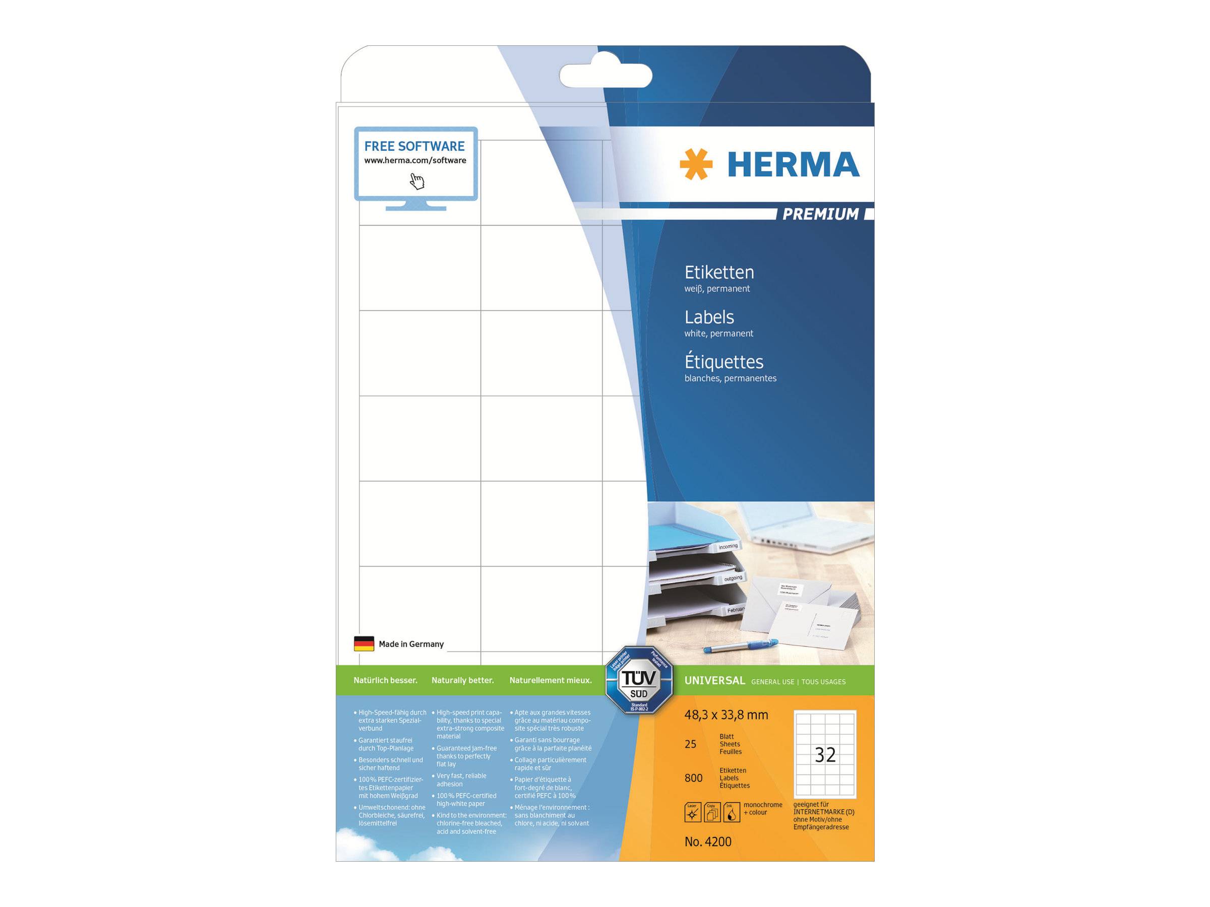 HERMA Etiketten Premium A4 weiß 48,3x33,8 mm Papier 800 St. Etiketten