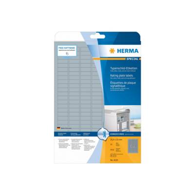 HERMA Typenschildetiketten A4 silber 25x10 mm Folie 4725 St. Etiketten