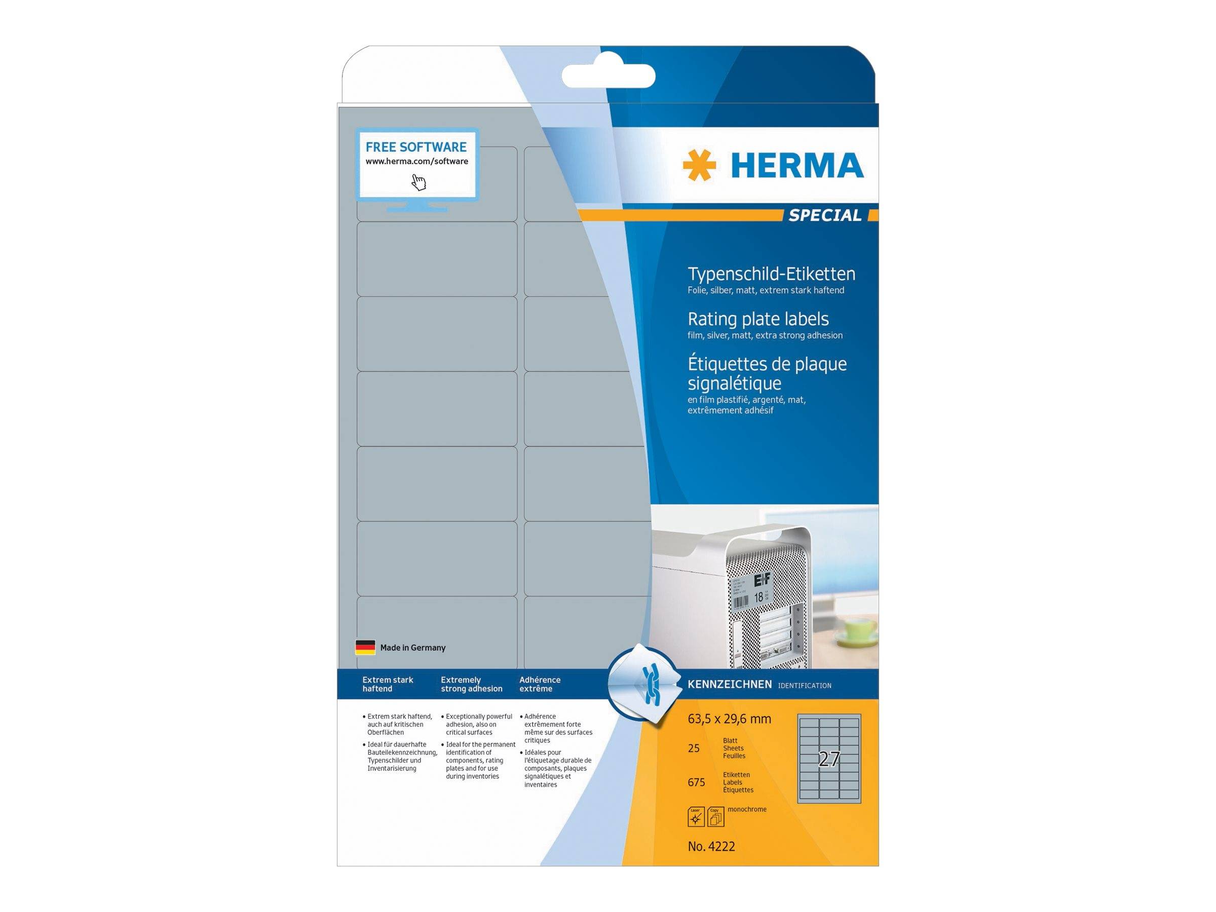 HERMA Typenschildetiketten A4 63,5x29,6 mm Folie 675 St. Etiketten