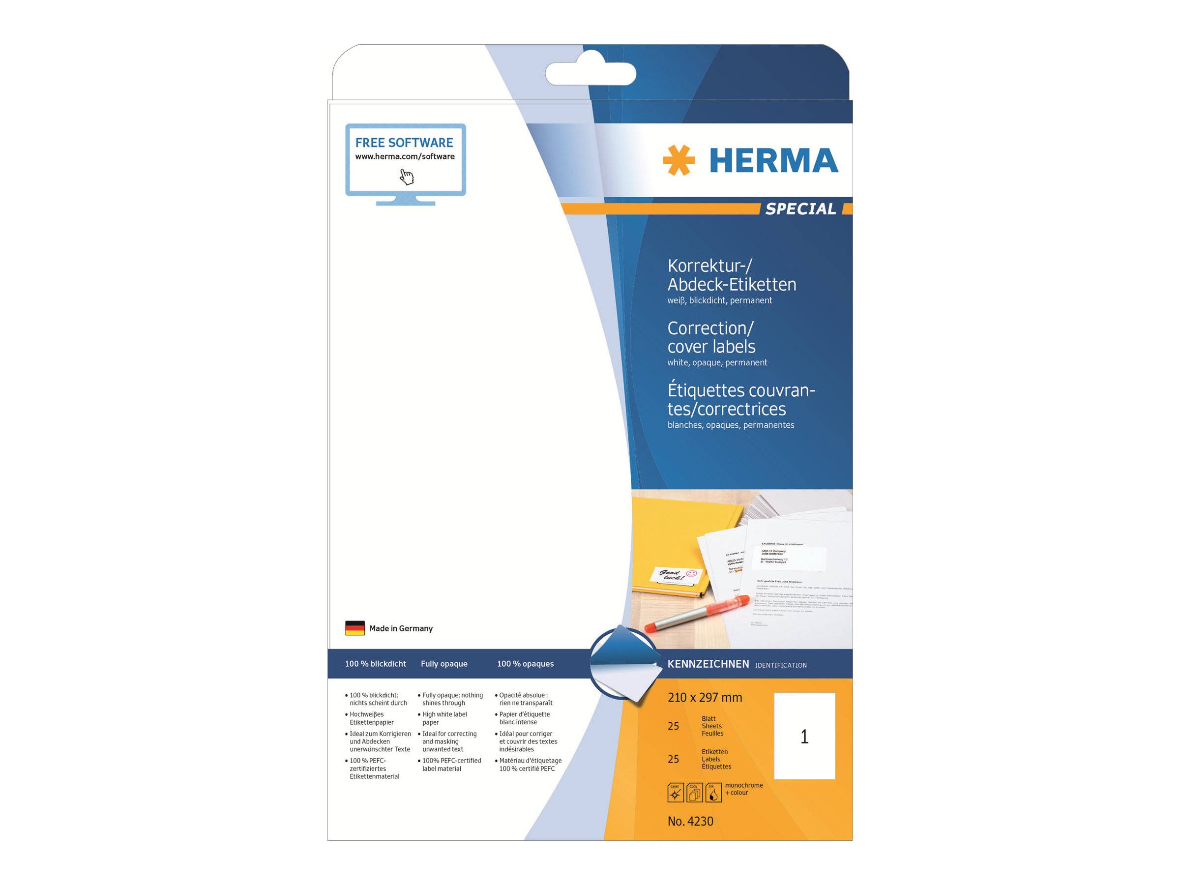 HERMA Abdecketik. A4 weiß 210x297 mm Papier opak 25 St. Etiketten