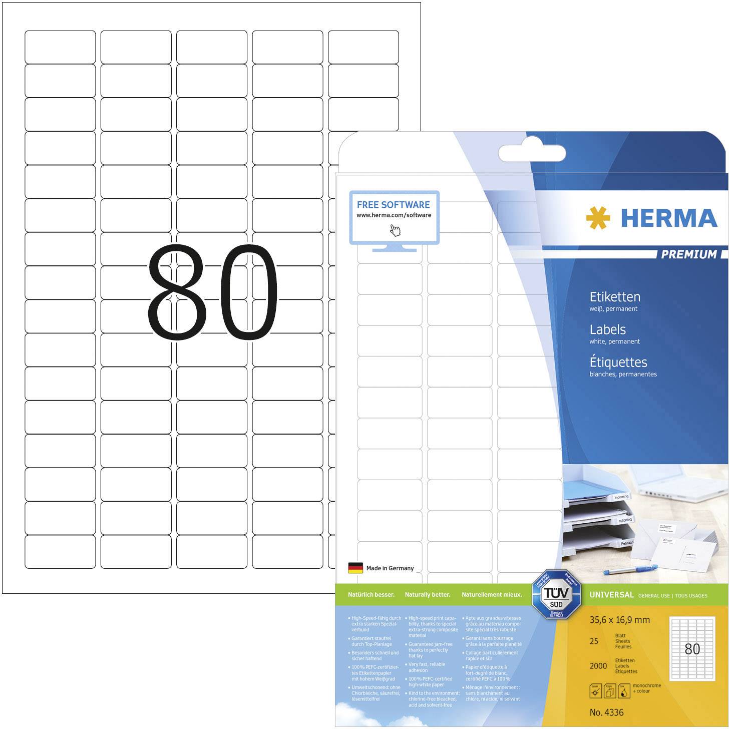 HERMA Etiketten A4 weiß 35,6x16,9 mm Papier matt 2000 St. HERMA Etiketten A4 weiß 35,6x16,9 mm Papier matt 2000 St.