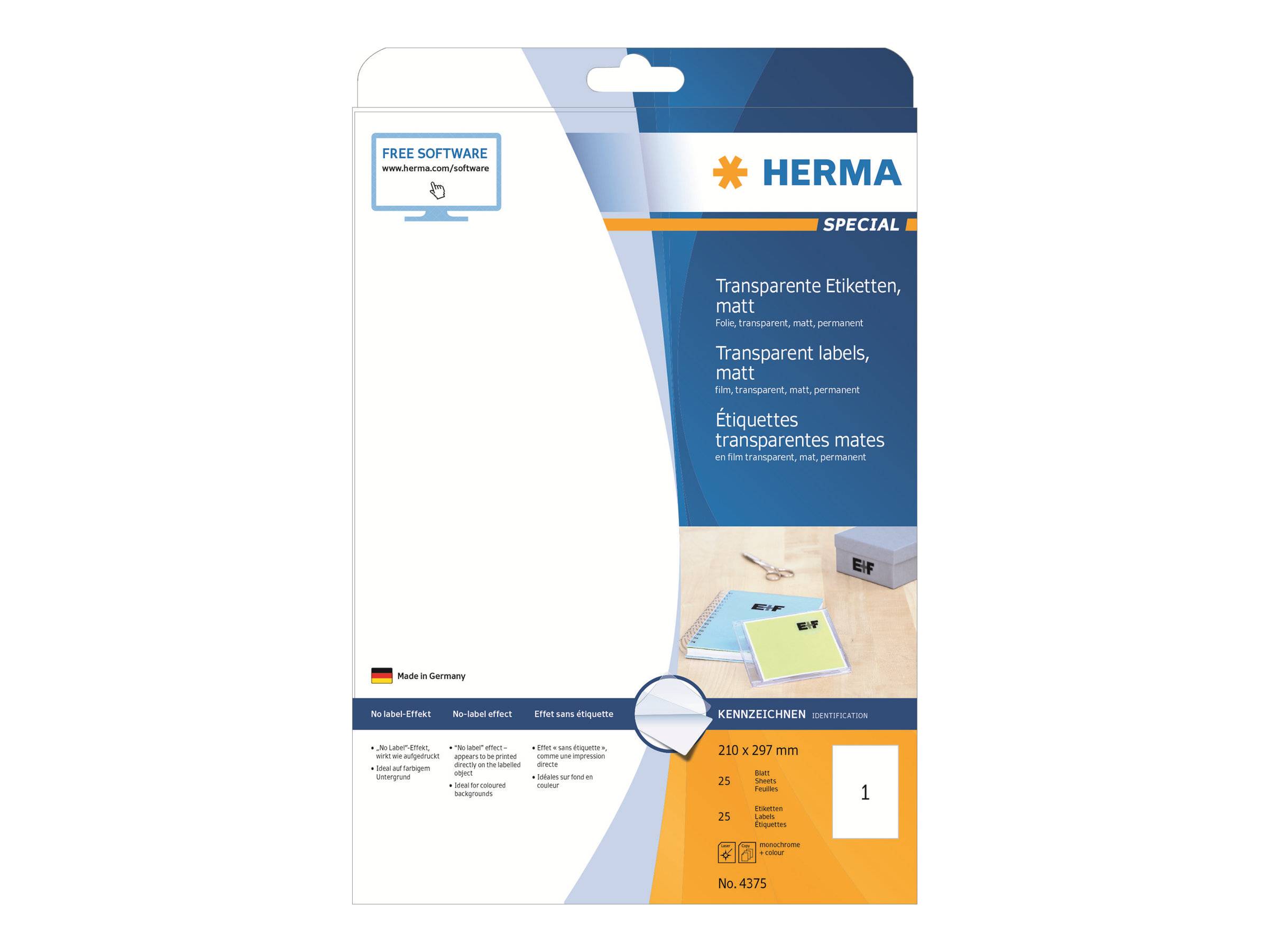 HERMA Etiketten transparent matt A4 210x297 mm Folie 25 St. Etiketten