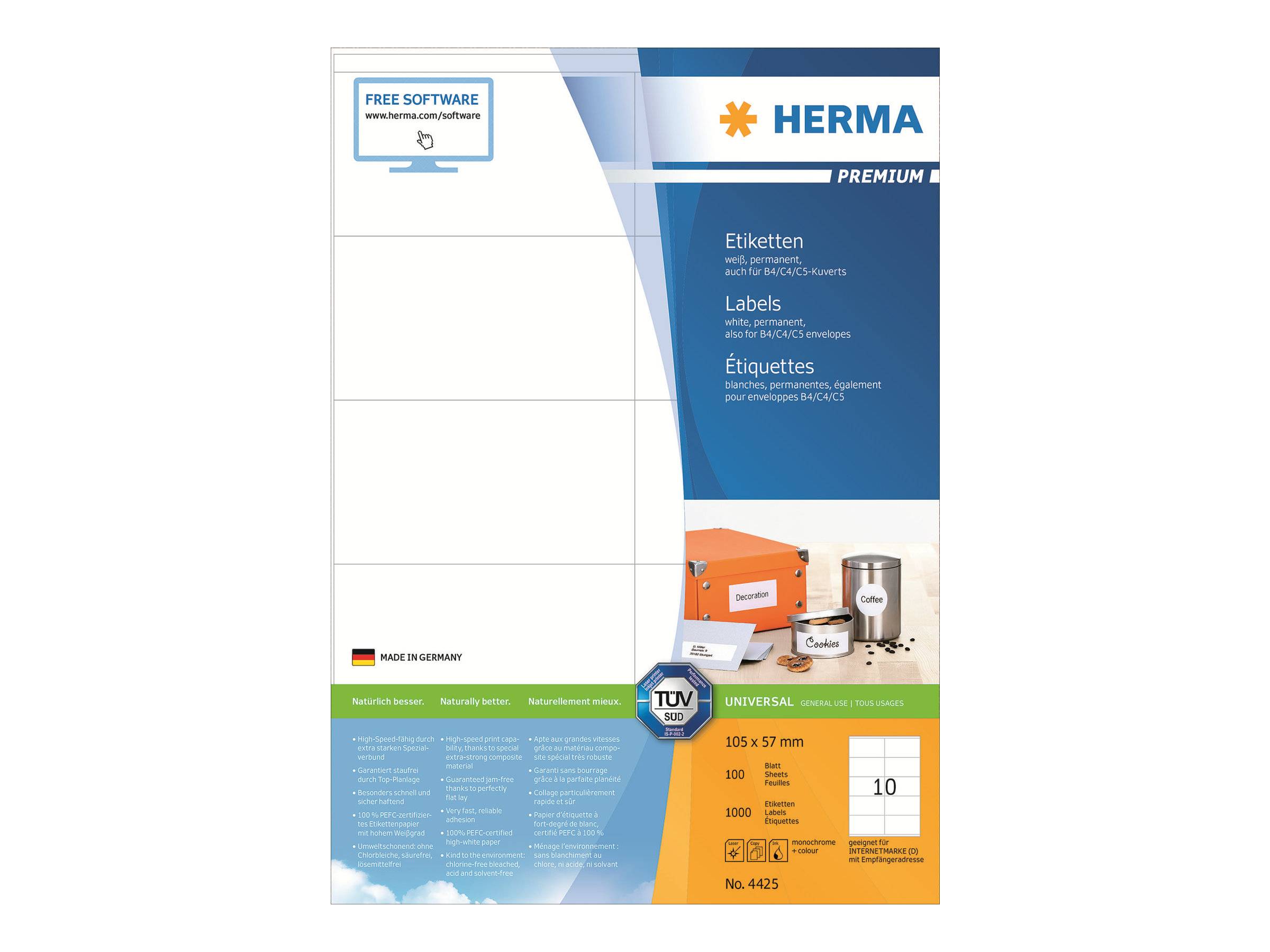 HERMA Etiketten Premium A4 weiß 105x57 mm Papier 1000 St.