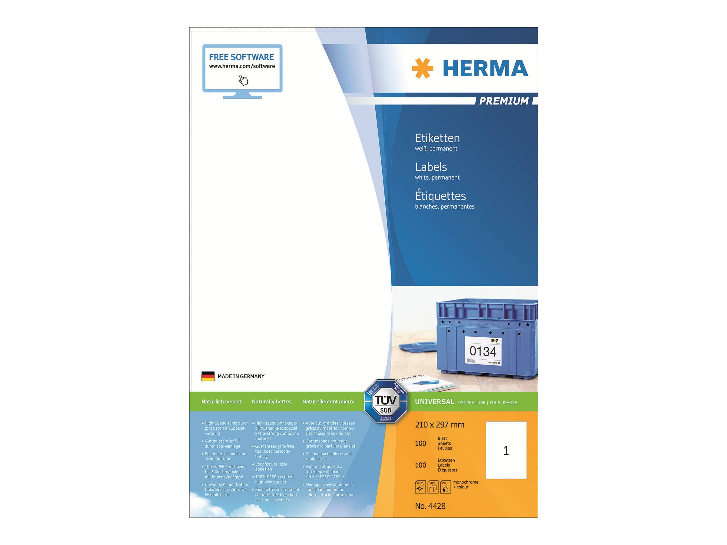 HERMA Etiketten Premium A4 weiß 210x297 mm Papier 100 St. Etiketten