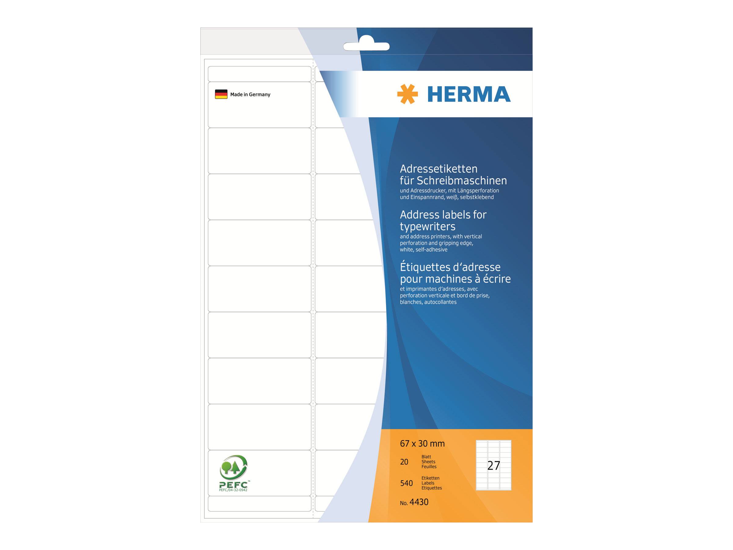HERMA Adressetik. 67x30 mm Papier matt Ecken rund 540 St. Etiketten