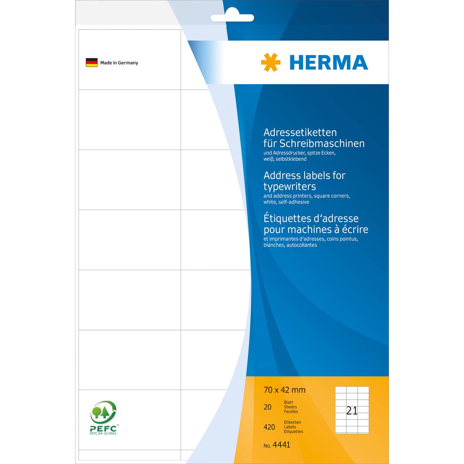HERMA Adressetik. 70x42 mm Papier Ecken spitz 420 St. Etiketten