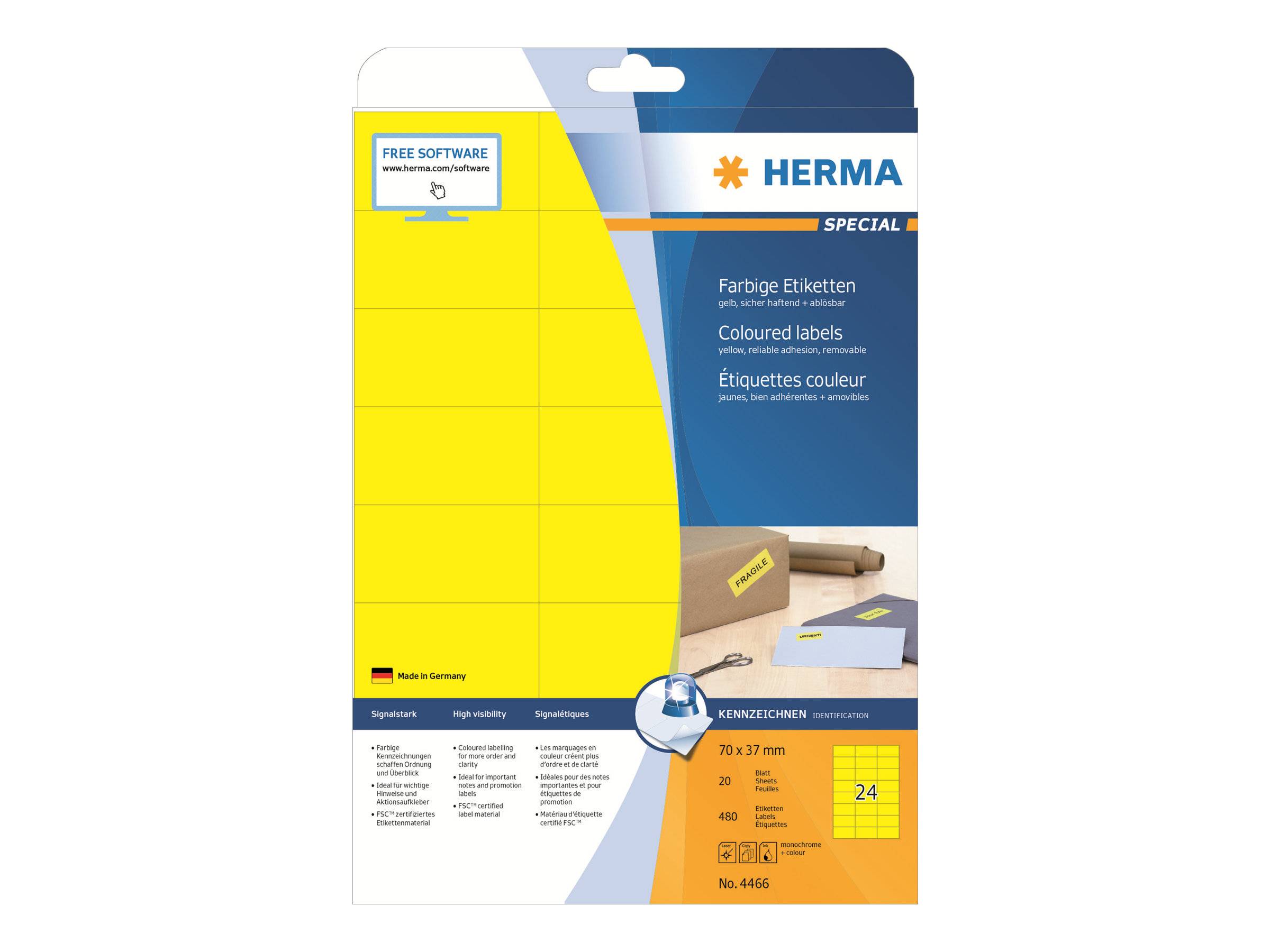 HERMA Etiketten A4 gelb 70x37 mm Papier matt 480 St. HERMA Etiketten A4 gelb 70x37 mm Papier matt 480 St.