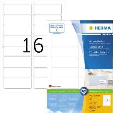 HERMA Adressetik. A4 weiß 88,9x33,8 mm Papier 1600 St. Etiketten