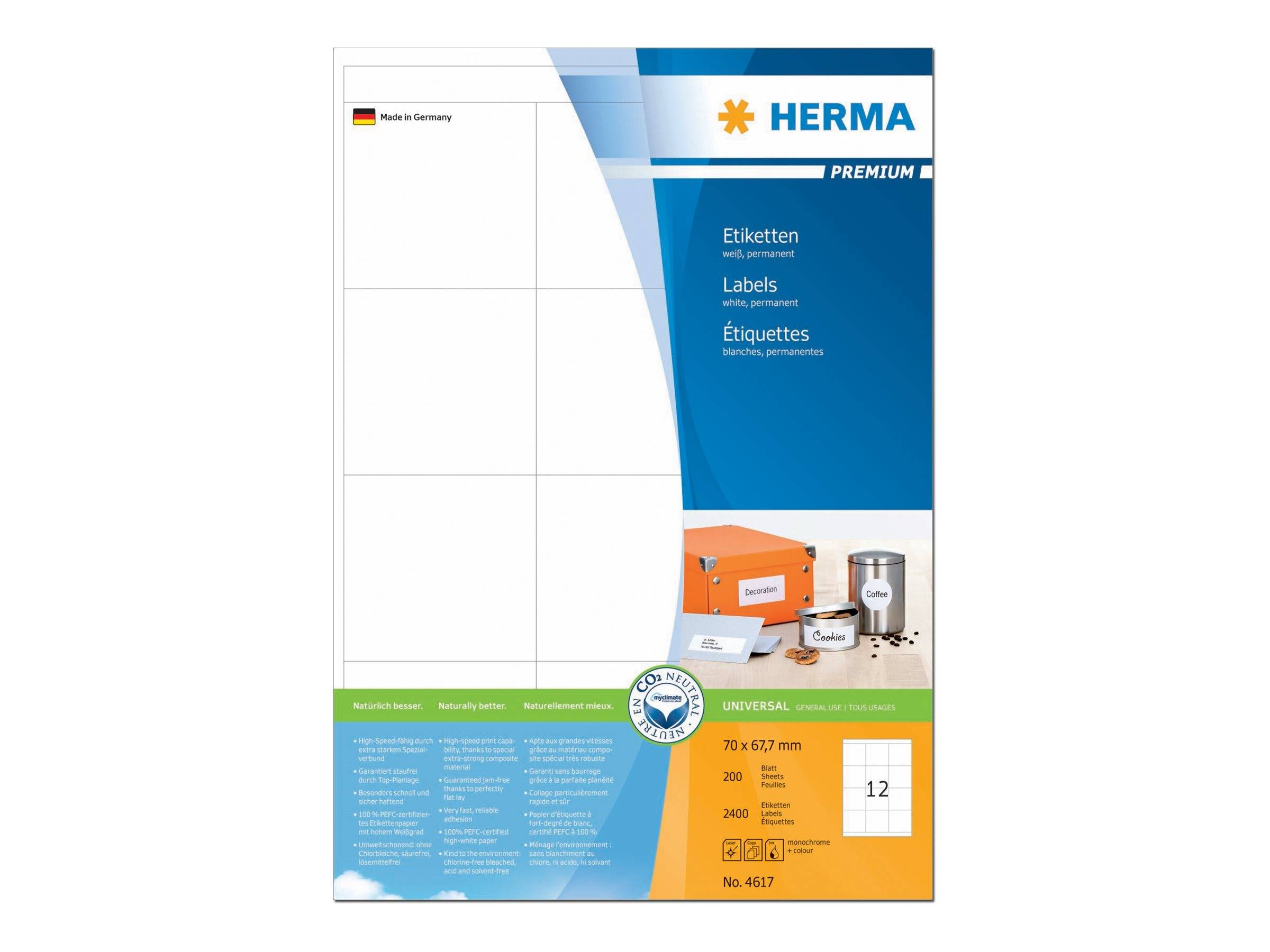 HERMA Etiketten Premium A4 weiß 70x67,7 mm Papier 2400 St. Etiketten