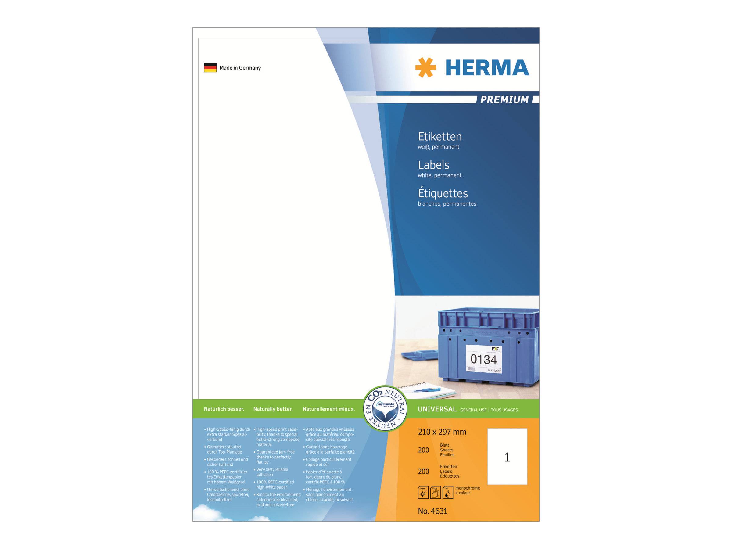 HERMA Etiketten Premium A4 weiß 210x297 mm Papier 200 St. Etiketten