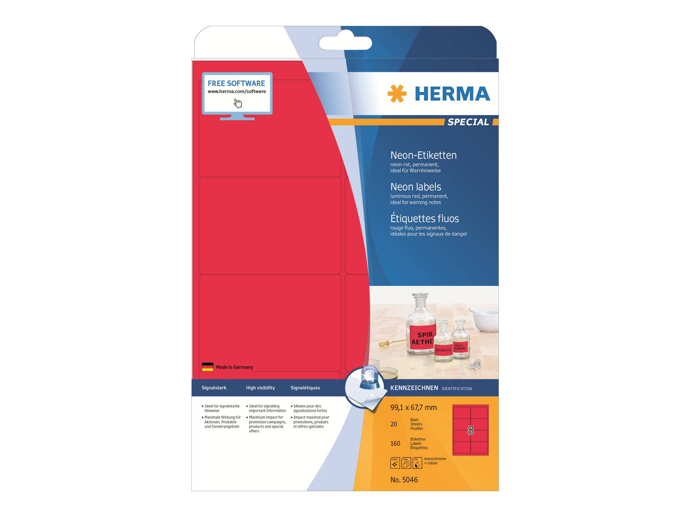 HERMA Etiketten A4 neon-rot 99,1x67,7 mm Papier matt 160 St. HERMA Etiketten A4 neon-rot 99,1x67,7 mm Papier matt 160 St.