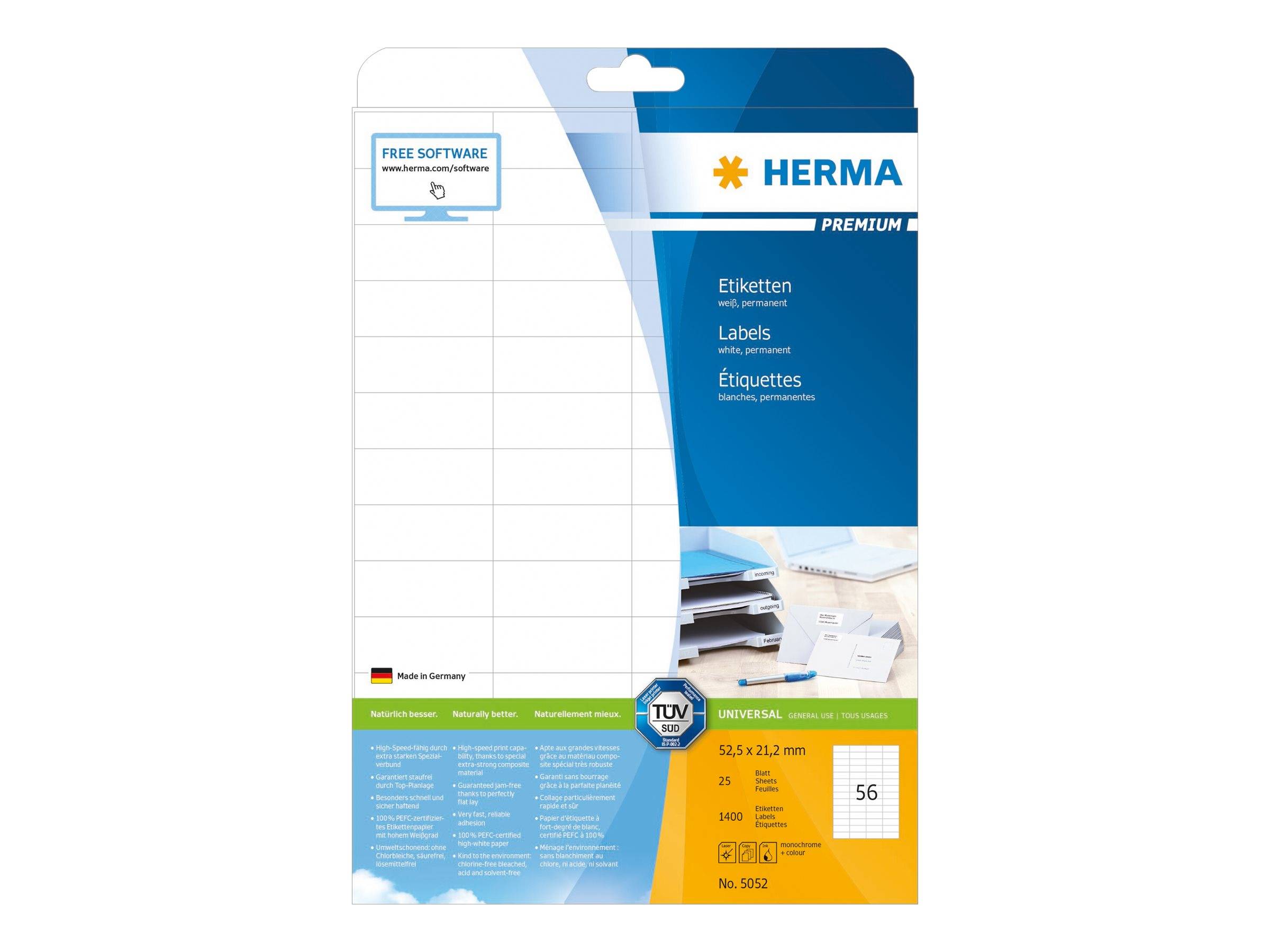 HERMA Etiketten A4 weiß 52,5x21,2 mm Papier matt 1400 St. HERMA Etiketten A4 weiß 52,5x21,2 mm Papier matt 1400 St.