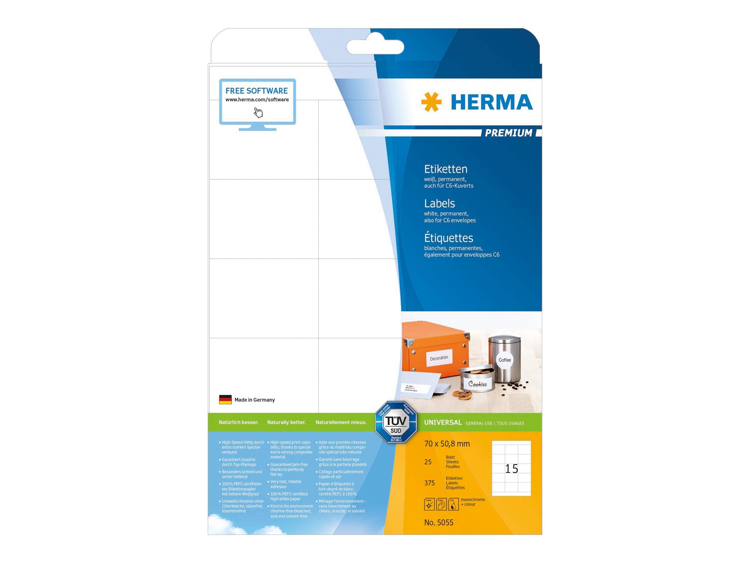 HERMA Etiketten Premium A4 weiß 70x50,8 mm Papier 375 St. Etiketten