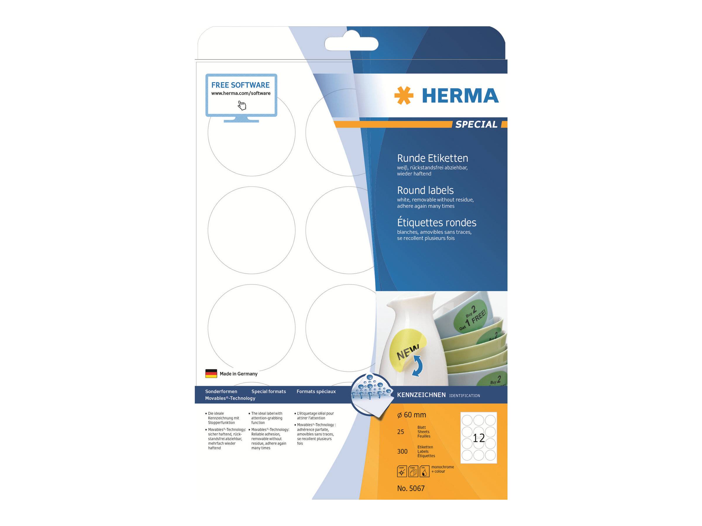 HERMA Etiketten A4 weiß 60 mm ablösbar Papier 300 St. HERMA Etiketten A4 weiß 60 mm ablösbar Papier 300 St.