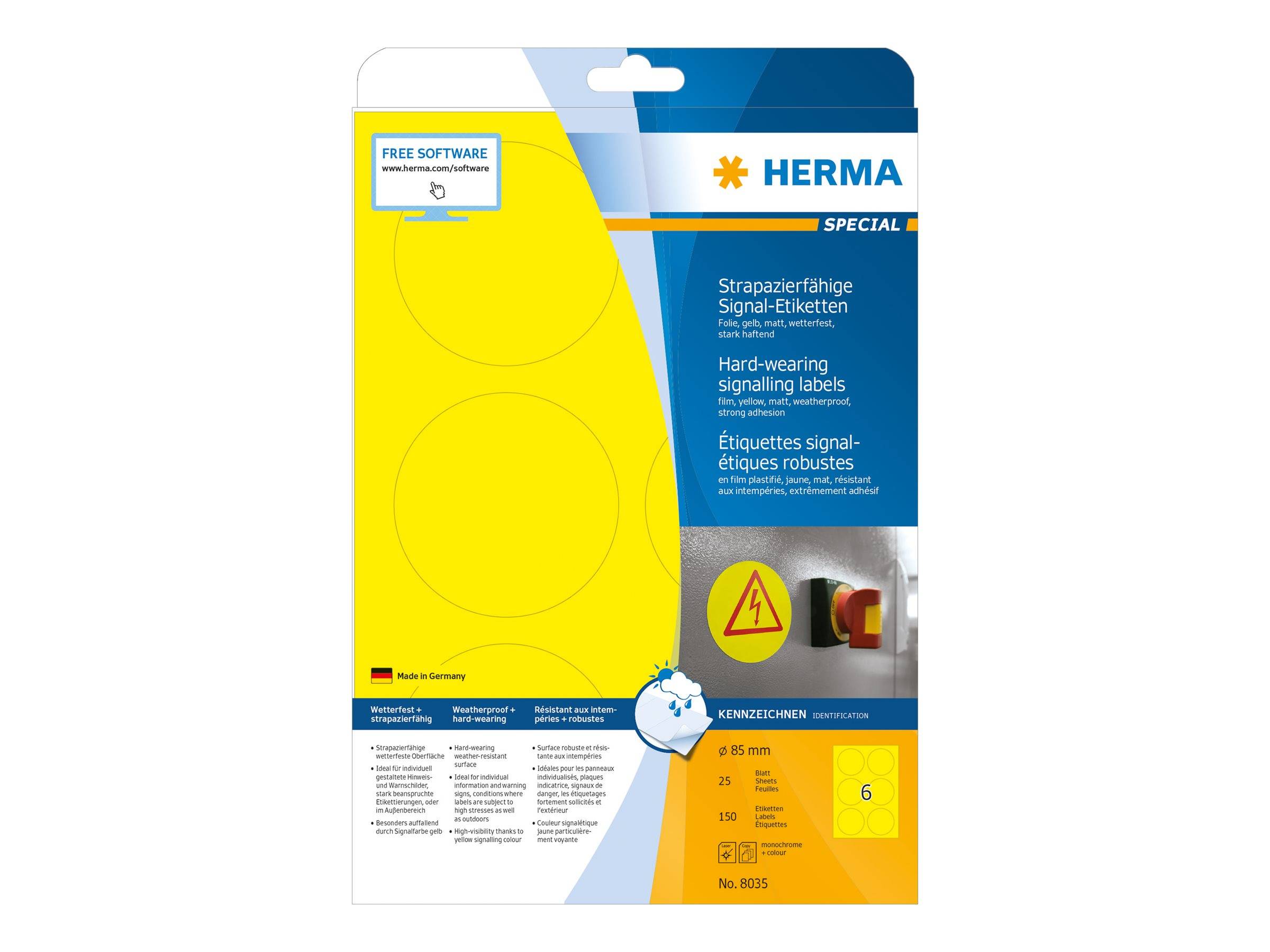 HERMA Signal-Schilder A4 85 mm gelb Folie 150 St. PapierBüroSchreibwar