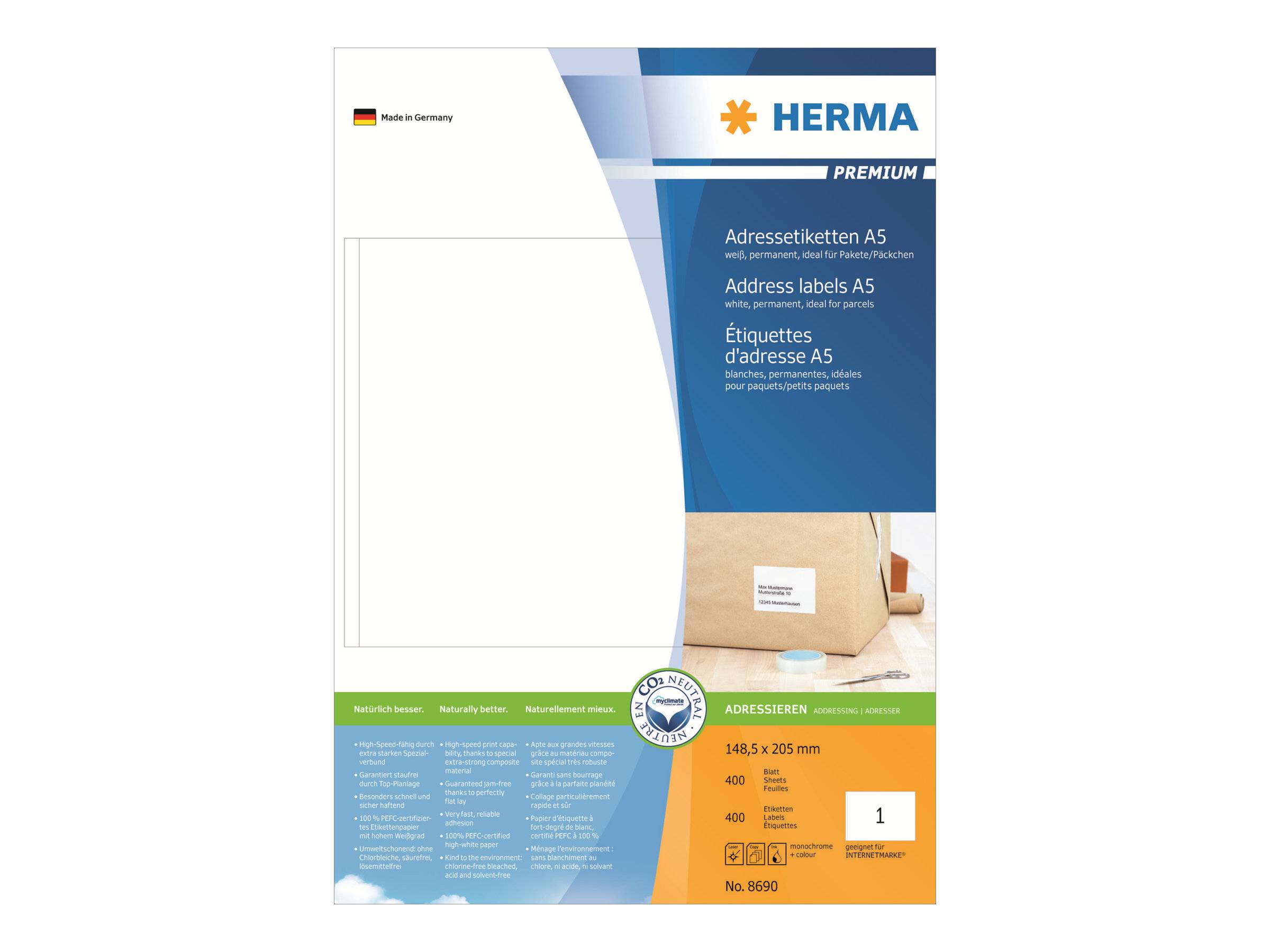 HERMA Adressetiketten A5 weiß 148,5x205 mm Papier 400 St. Etiketten