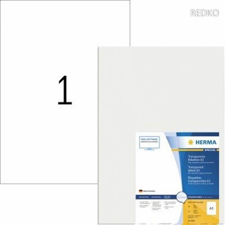 HERMA A3-Etiketten transp. 297x420 mm Folie glänzend 50 St. Etiketten