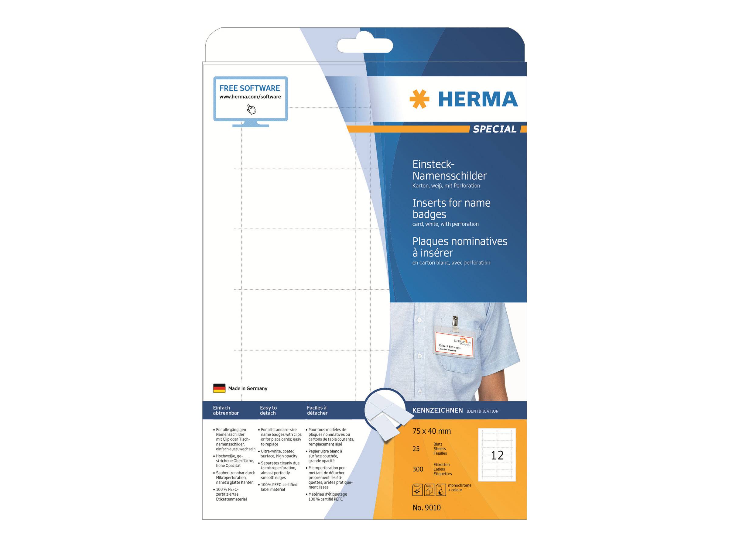 HERMA Namens-Einsteckschild. A4 75x40 mm weiß Karton 300 St. - 9010