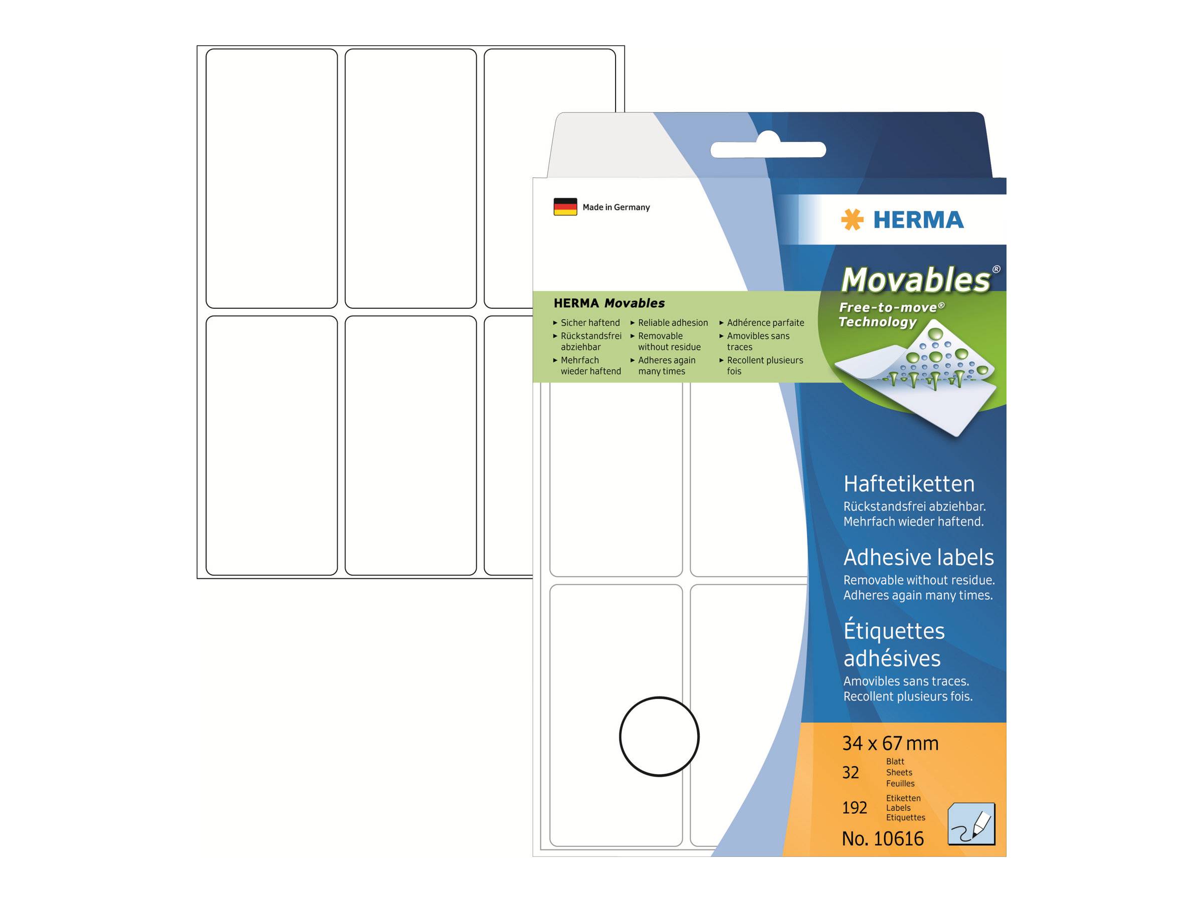 HERMA Vielzwecketiketten weiß 34x67 mm ablösbar 144 St. Etiketten