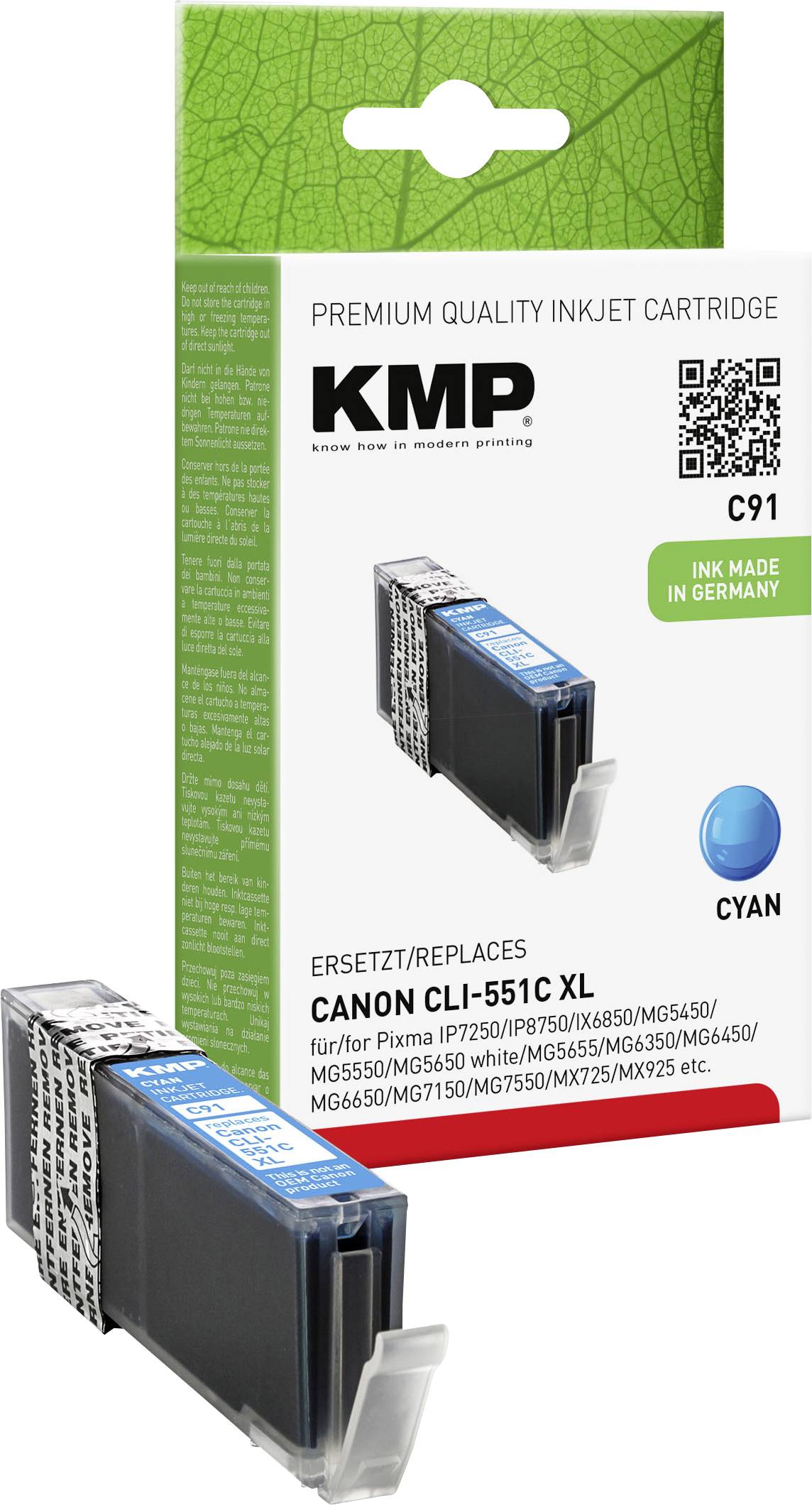 KMP Patrone Canon CLI-551C XL cyan 715 S. C91 kompatibel KMP Patrone Canon CLI-551C XL cyan 715 S. C91 kompatibel