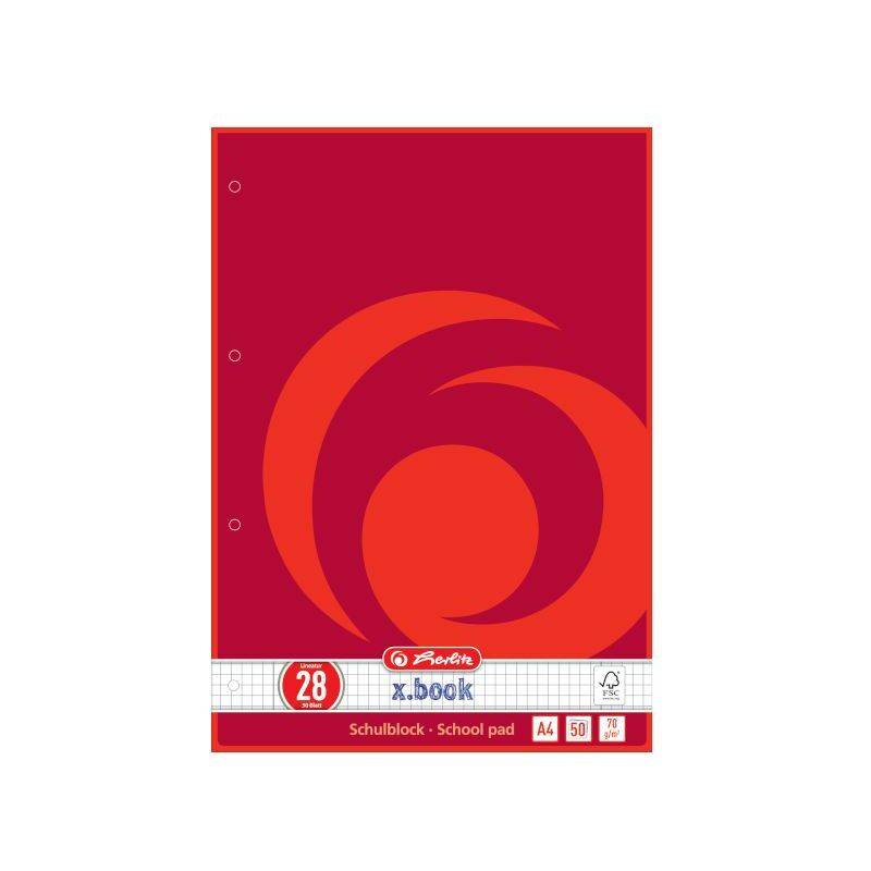 Herlitz Schulblock A4 70g/m 50 Bl. kariert28 2 Ränder - 216283